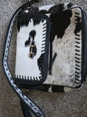 Cowhide Crossbody Bag in Black & White
